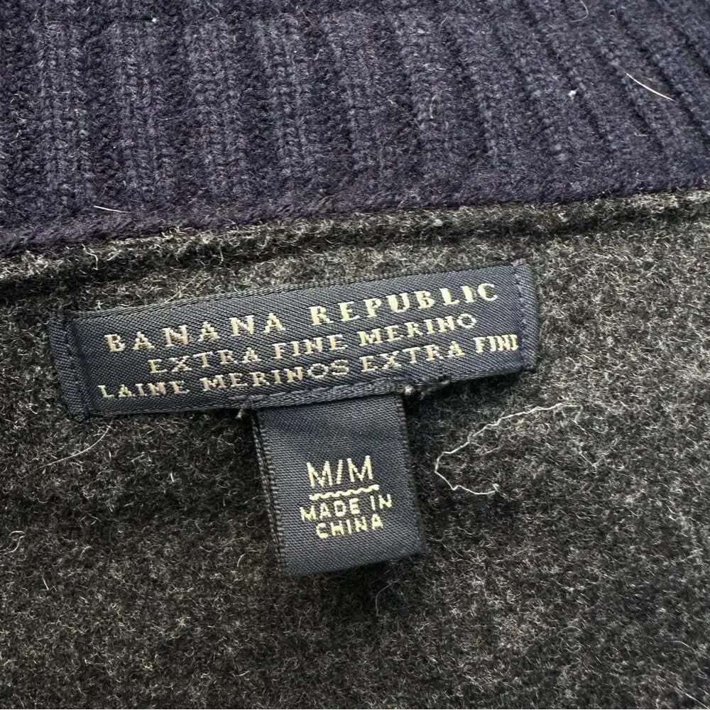 Banana Republic Merino Wool Cardigan Navy Gray Preppy Officecore Medium